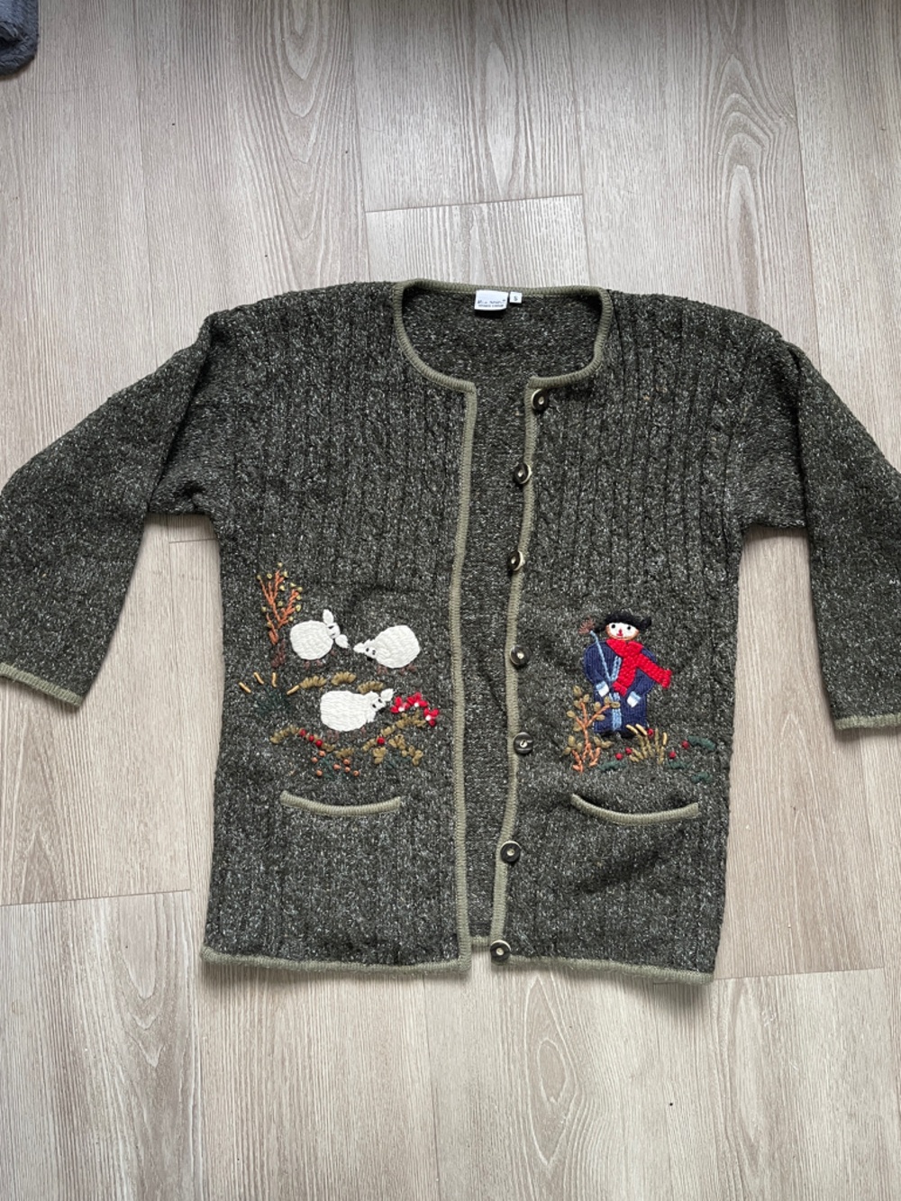 Vintage Austrian Wool Blend Cardigan Sweater with Grandmacore Embroidery